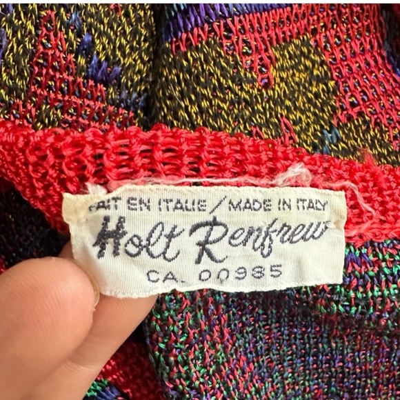 Vintage Holt Renfrew Red Blue Green Knit Half Button Up Pullover Light Sweater M - Picture 13 of 16